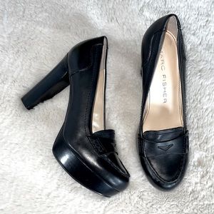 Marc Fisher Oxford Chunky Platform Black Heels | Size 5.5